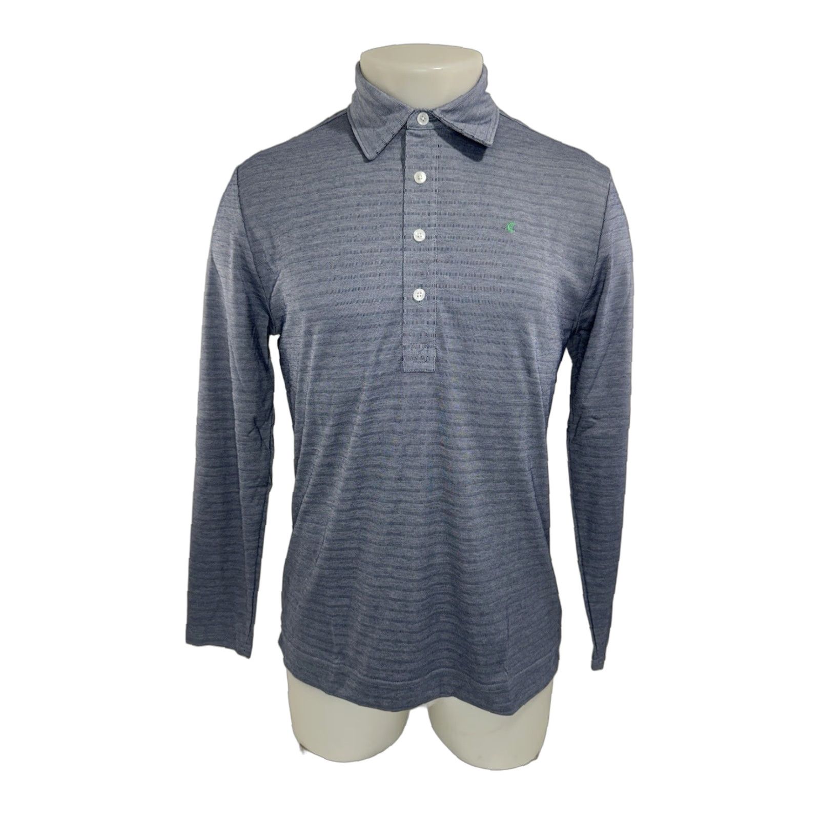 Logo 7 Criquet Rugby Shirt - Striped Lightweight Long Sleeve Polo - Embroidered Logo - S - Slightly Grayish Blue - Mens Size US S / EU 44-46 / 1 - 1 Thumbnail