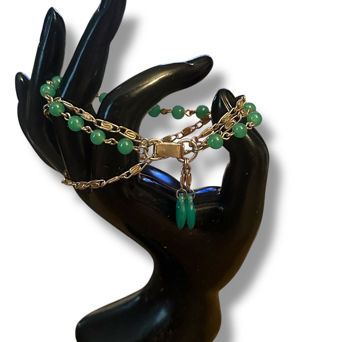 Vintage Vintage multi strand gold tone jade heart charms bracelet Size ONE SIZE - 3 Thumbnail