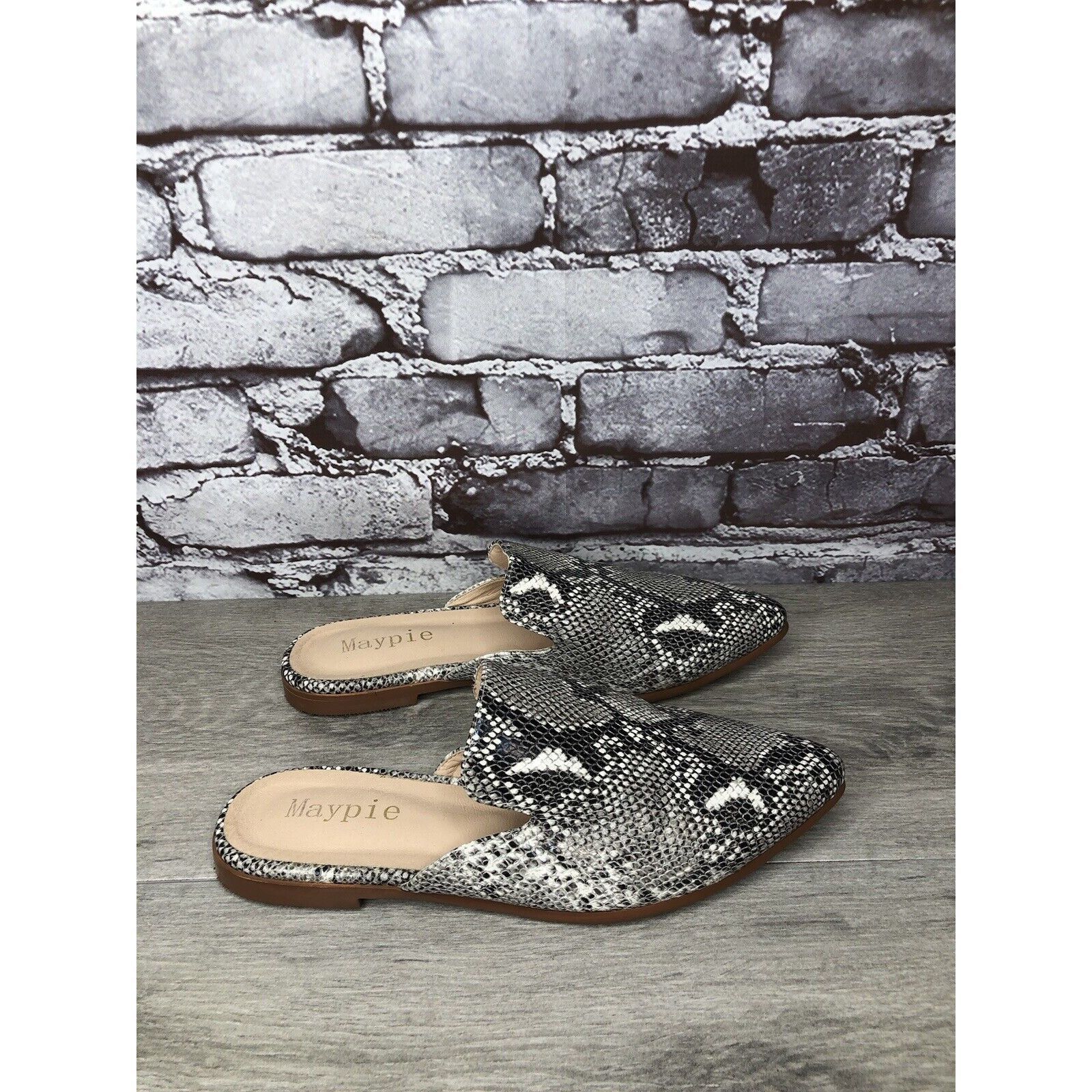 Other Maypie Ivory Black Snake Skin Print Pointed Toe Flats Mules Size US 7 / IT 37 - 12 Thumbnail