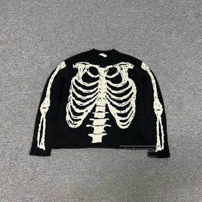 トップス SAINT LAURENT 2018 Skeleton Knit Sweater Saint Laurent Grey Skeleton Crewneck Sweater Saint Laurent