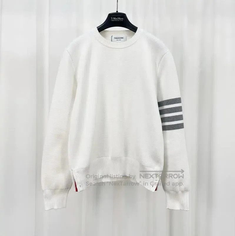 Thom Browne White Striped Long Sleeve Sweatshirt .