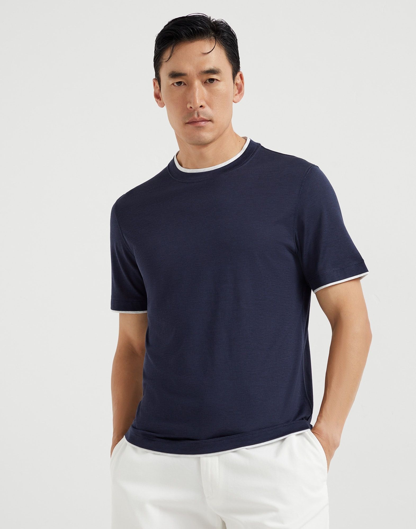 Brunello Cucinelli o1la1rc1a0426 Crew Neck T-Shirt in Blue Size US M / EU 48-50 / 2 - 1 Thumbnail