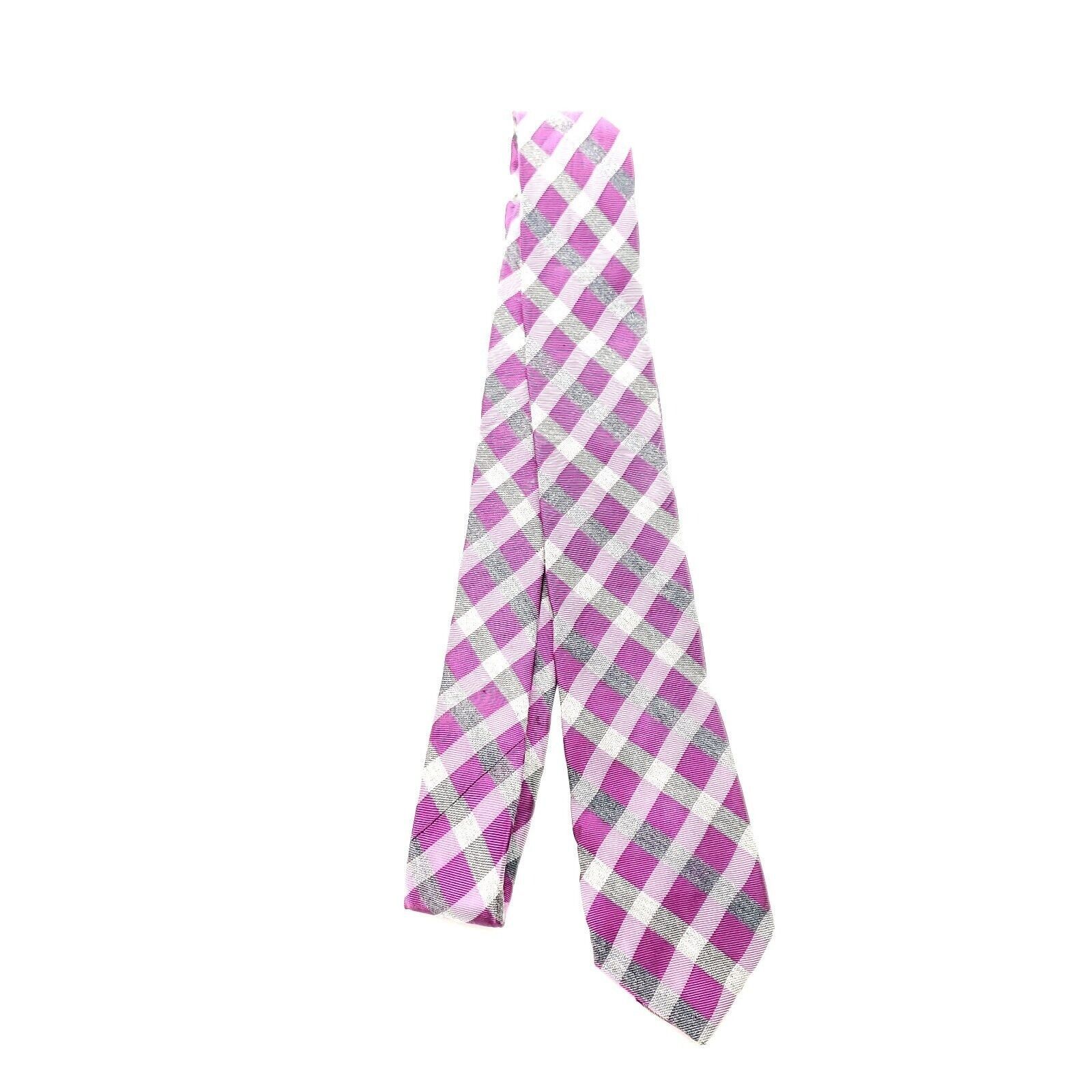 Calvin Klein Calvin Klein Silk Viscose Tie Purple Gray Plaid Skinny Woven Size ONE SIZE - 6 Thumbnail