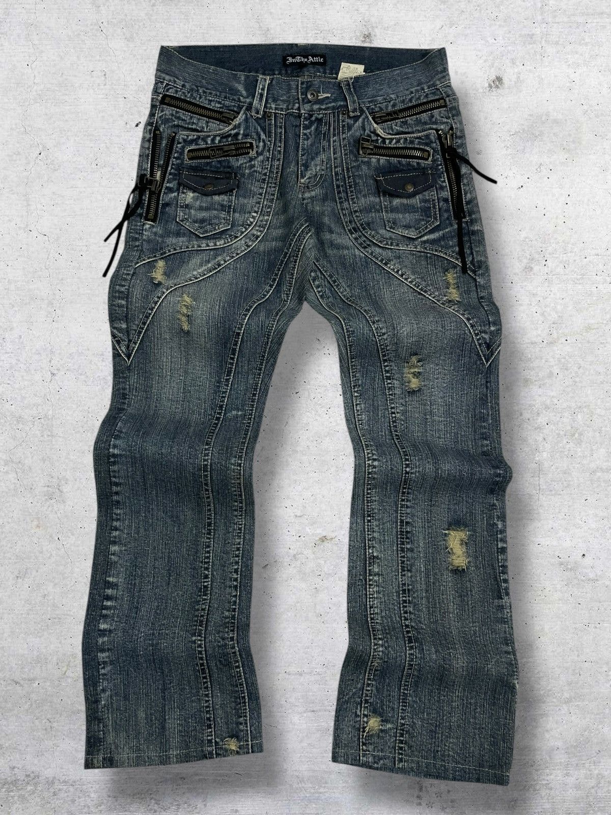 In The Attic IN THE ATTIC DISTRESSED DENIM WITH MULTIZIP POCKET DETAILING Size US 30 / EU 46 - 1 Thumbnail