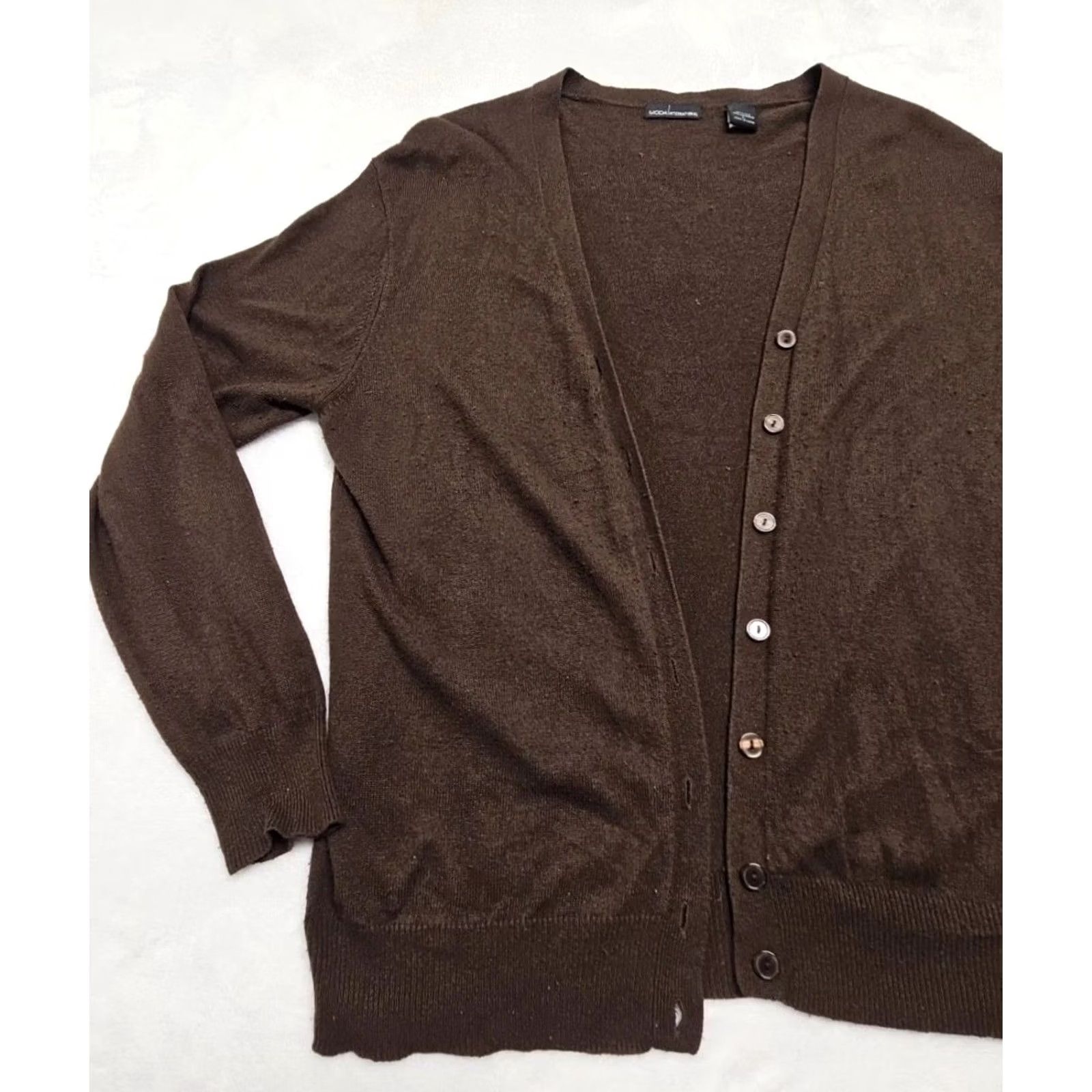 Vintage Moda International Cardigan Women’s Large Chocolate Brown Silk Cashmere Blend Crew Neck Button Front Solid Brown Vintage No Size L / US 10 / IT 46 - 3 Thumbnail