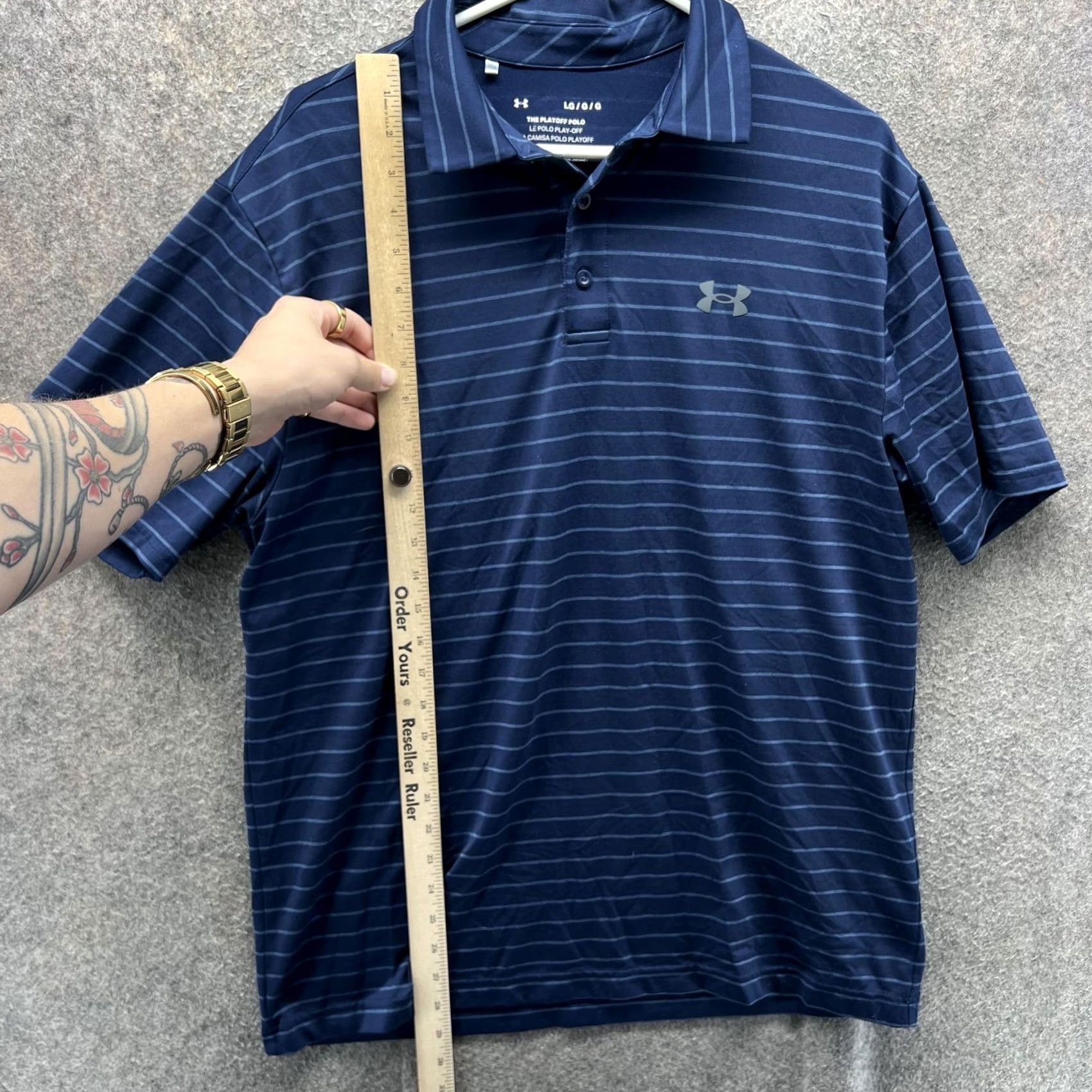 Under Armour Under Armour Playoff Polo Shirt Mens Large Blue Stripe Golf Loose Fit Top Size US L / EU 52-54 / 3 - 7 Thumbnail