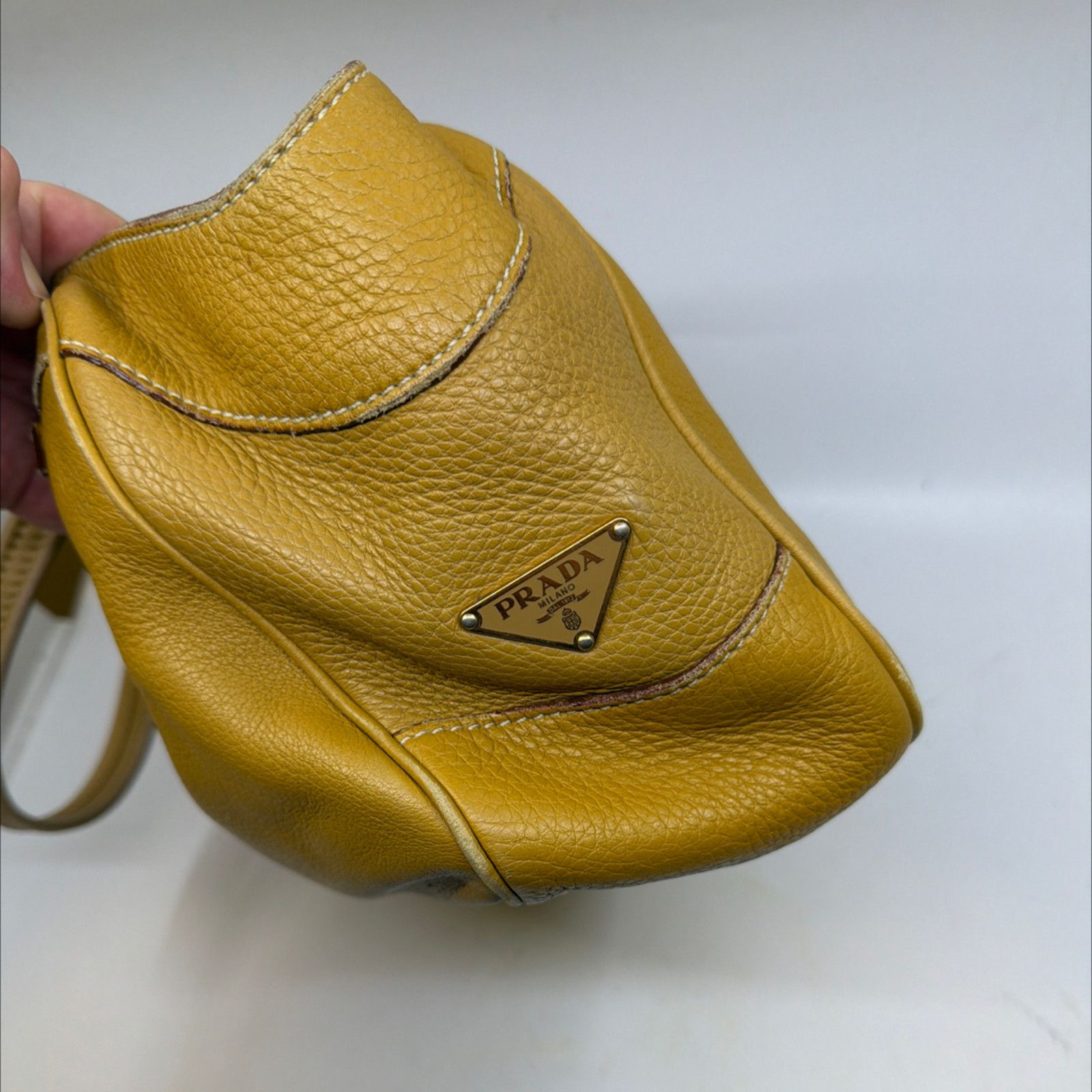 Prada Prada Mustard Yellow Pebbled Leather Satchel Handbag Size ONE SIZE - 3 Thumbnail
