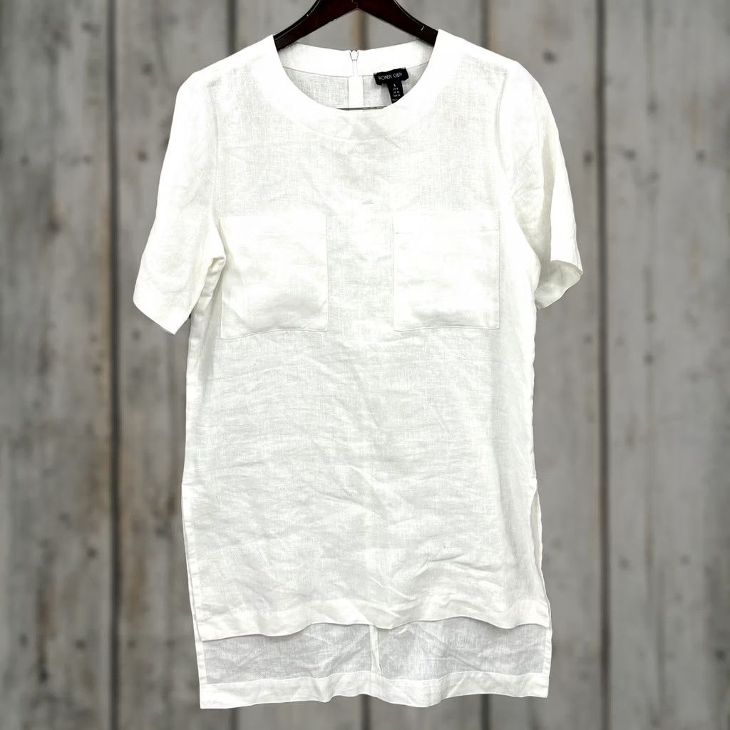 Vintage Ronen Chen Blouse Womens 6 White Tunic Linen Lagenlook Minimalist Quiet Luxury Size M / US 6-8 / IT 42-44 - 1 Thumbnail