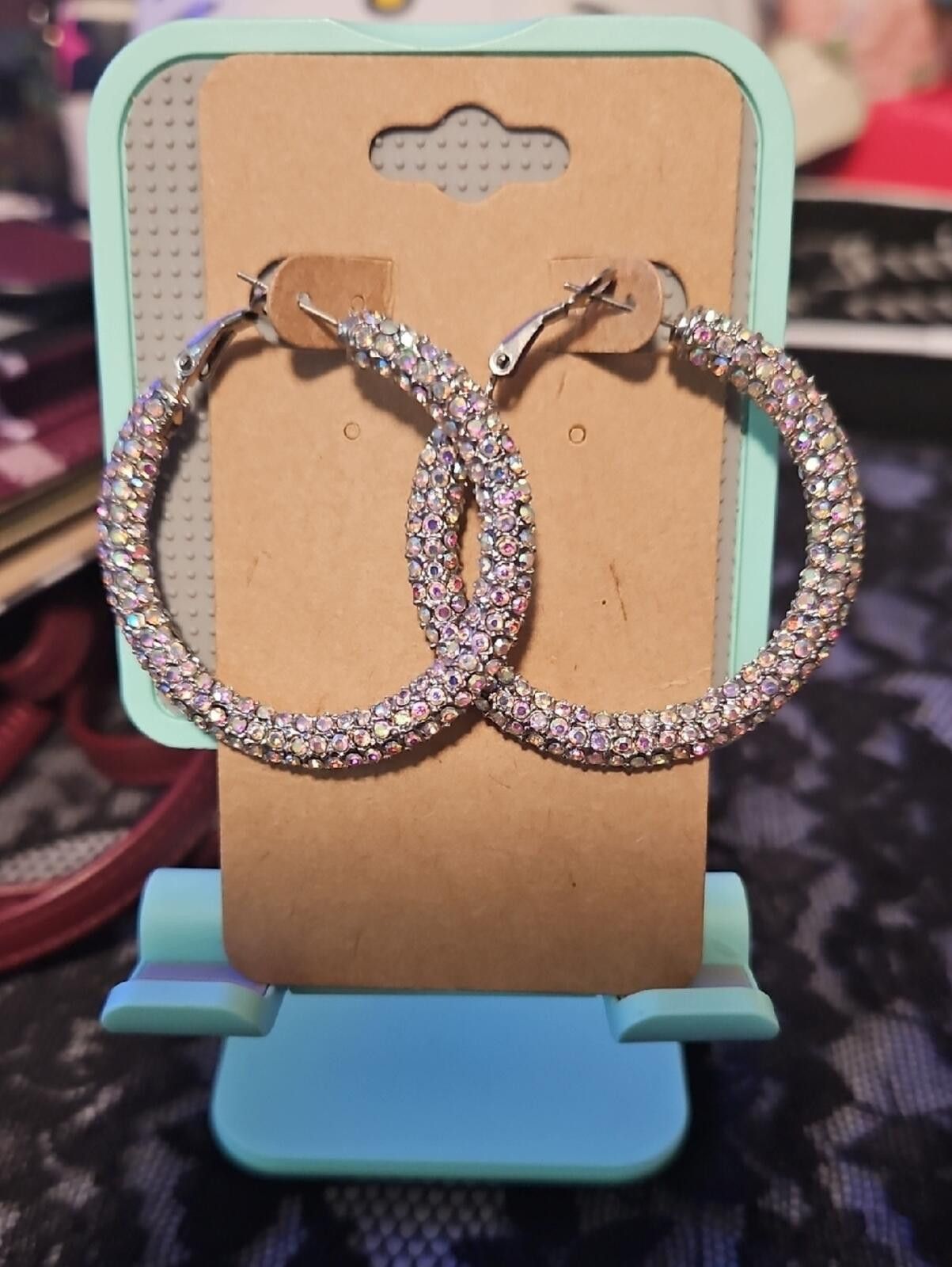Other Sparkling Pink Crystal Hoop Earrings Size ONE SIZE - 1 Thumbnail