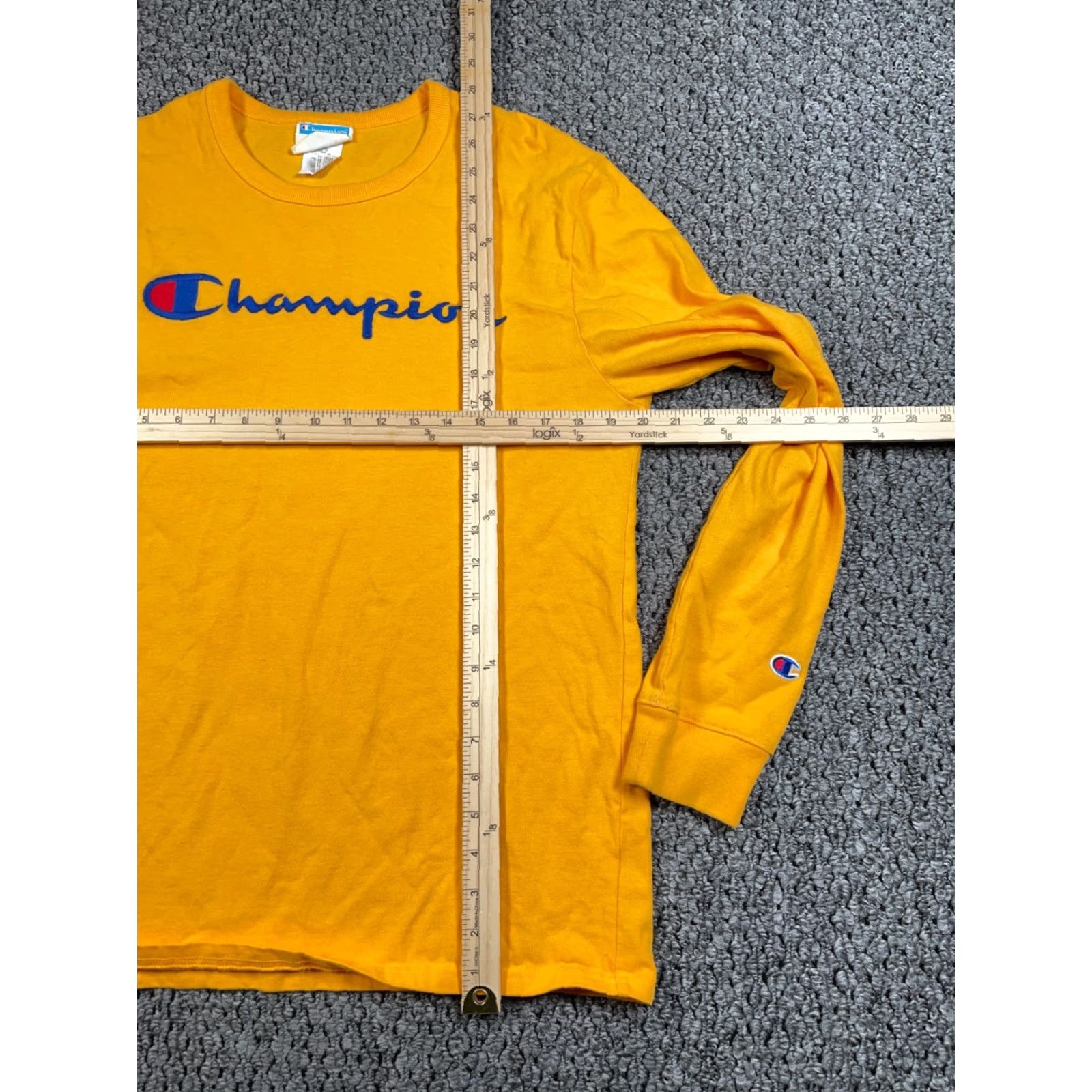 Champion Champion T-Shirt Long Sleeve Embroidered Script Adult Medium Gold Yellow Logo Size US M / EU 48-50 / 2 - 5 Thumbnail