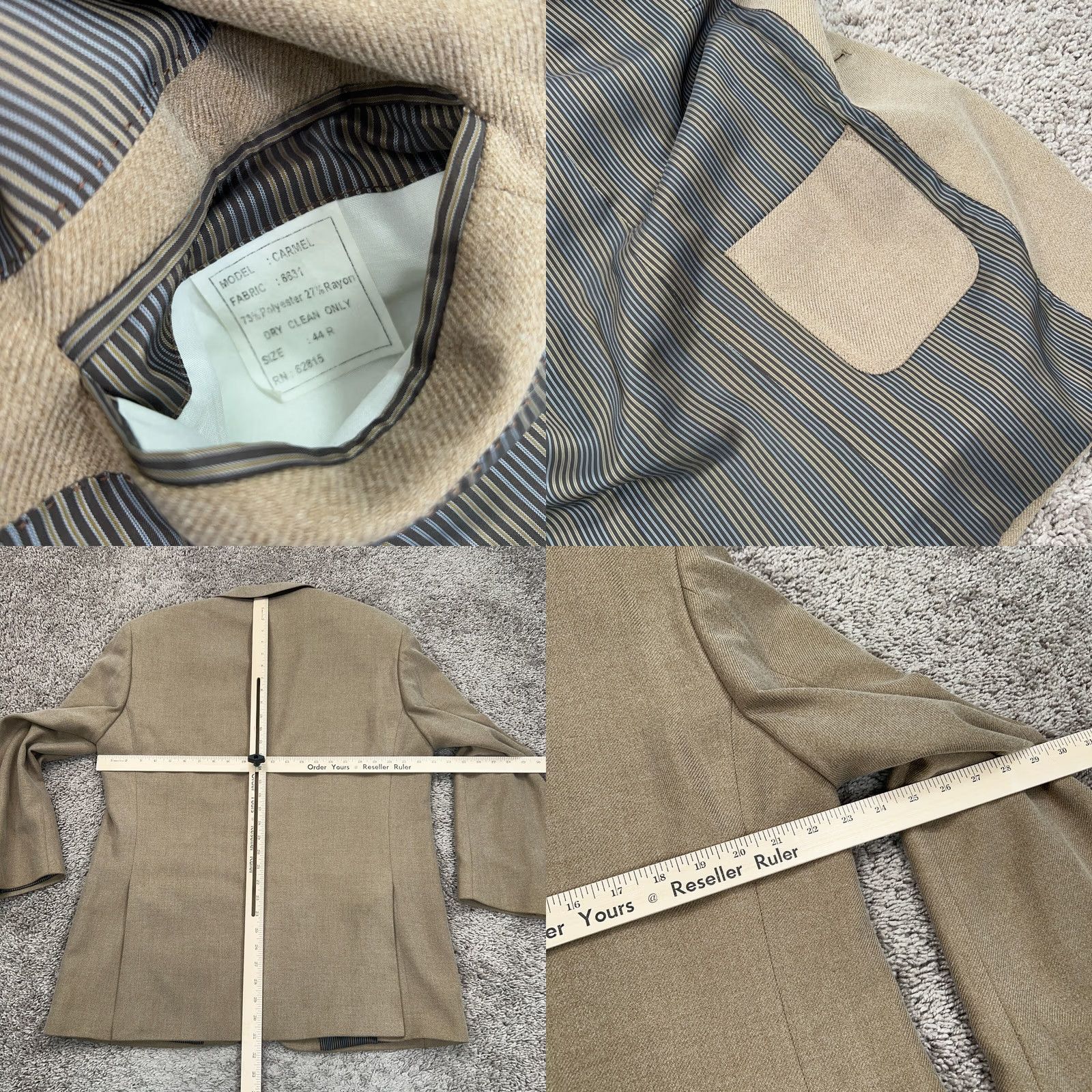 Vintage Savile Row Jacket Mens 44 Beige Carmel Suit Sport Coat Formal London Wedding Size 44R - 8 Thumbnail