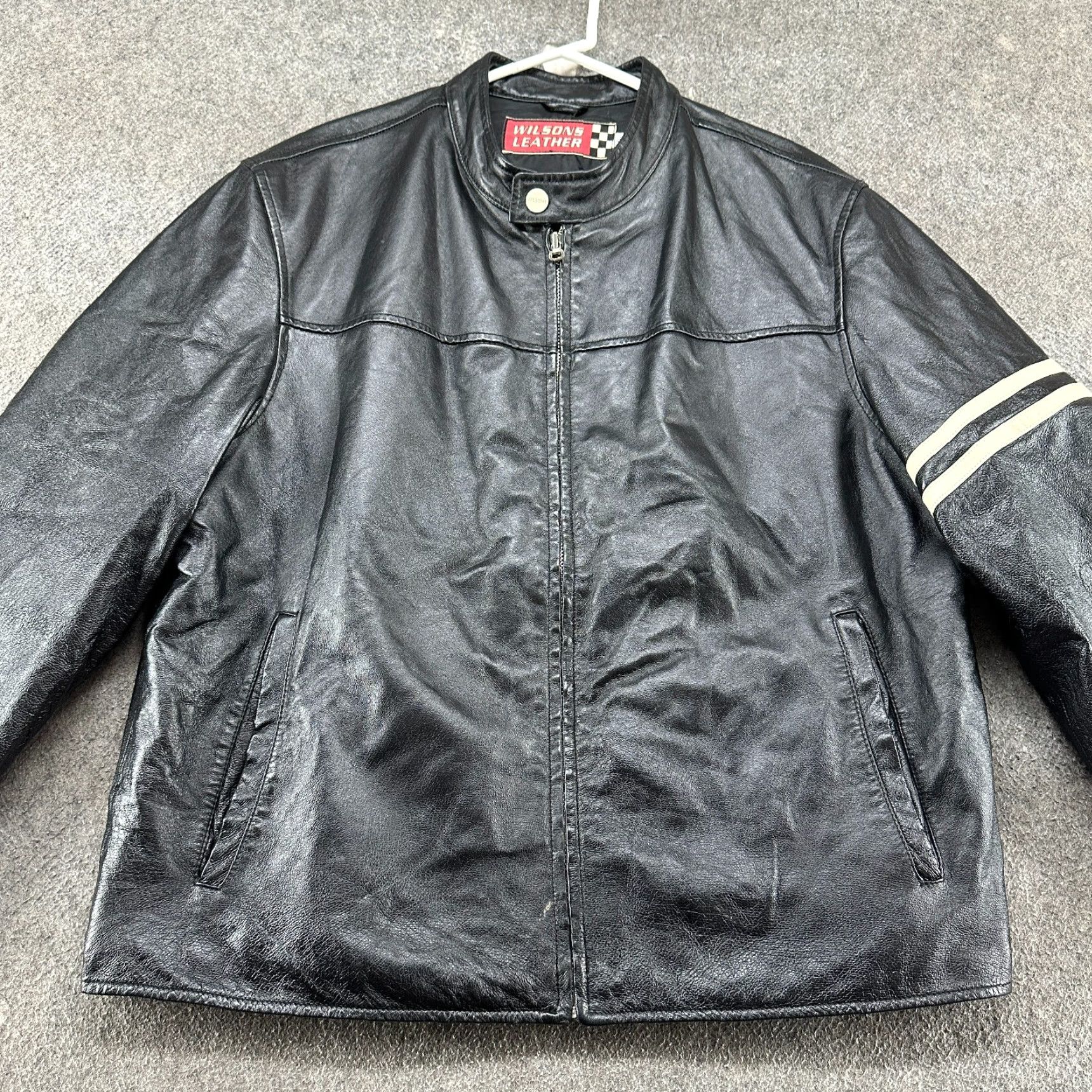 Vintage VINTAGE Wilsons Leather Jacket Mens XL Black Genuine Real Cafe Racer Stripe Y2K Size US XL / EU 56 / 4 - 3 Thumbnail