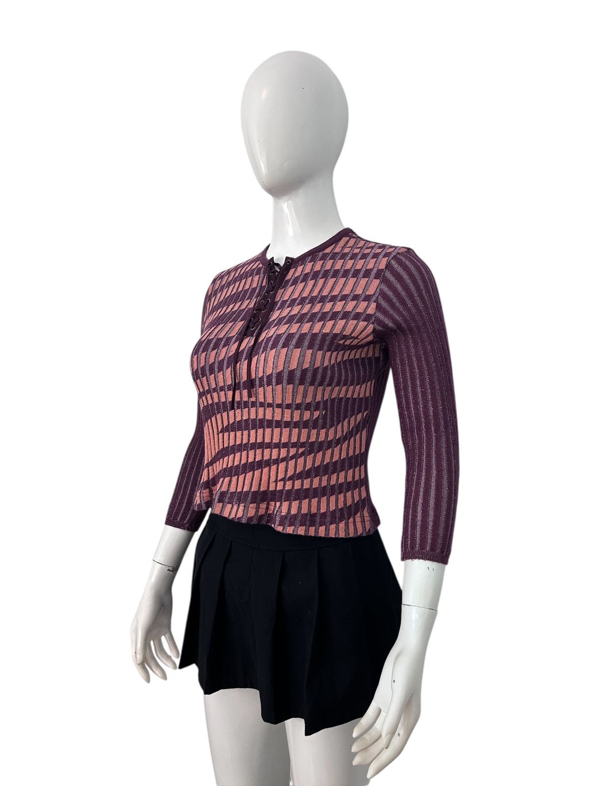 If Six Was Nine Vintage Y2k Distorted Grid Lace Up Knit Top Size M / US 6-8 / IT 42-44 - 5 Thumbnail