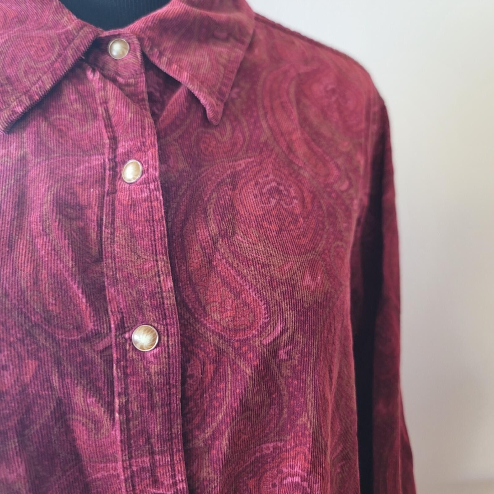 St. Johns Bay St. John's Bay Burgundy Corduroy Paisley Shirt Cotton Sz XL Size XL / US 12-14 / IT 48-50 - 4 Thumbnail