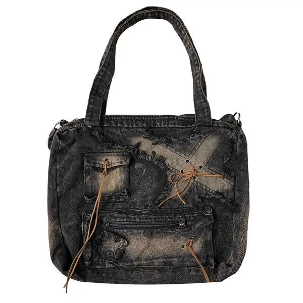 Vintage Vintage Black Denim Shoulder Bag Size ONE SIZE - 1 Thumbnail