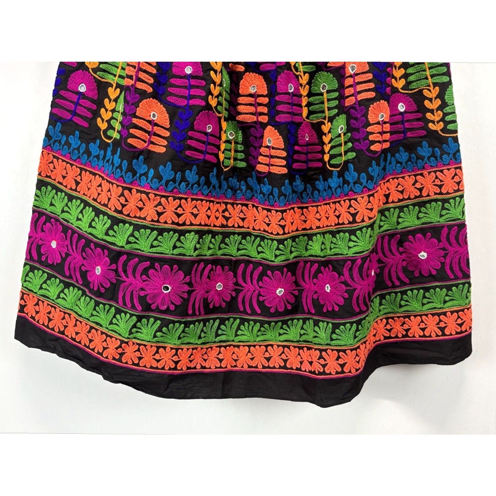 Vintage Bohemian Embroidered Midi Skirt Black Drawstring Waist One Size Women Size 42" / US 20 - 4 Thumbnail