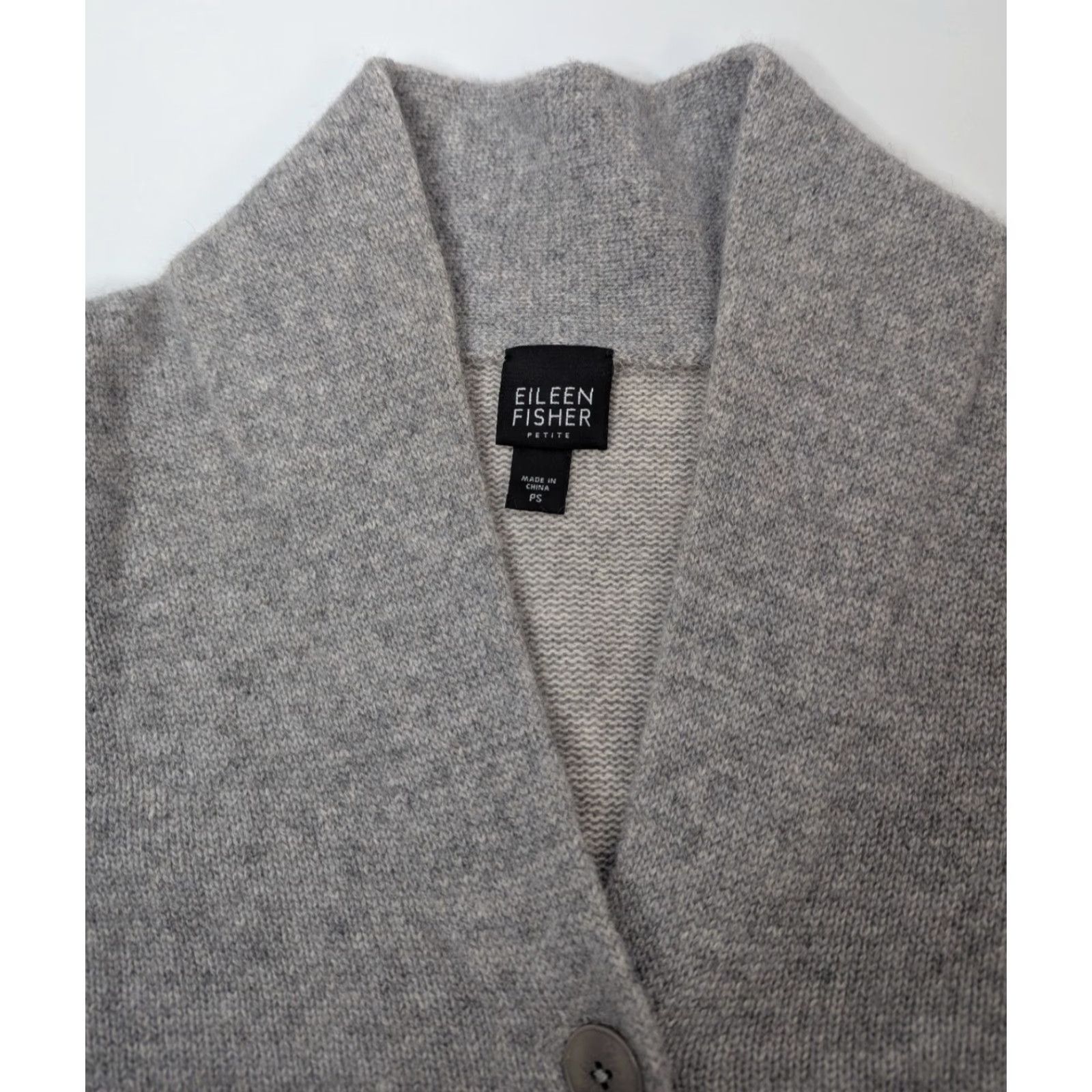 Eileen Fisher Eileen Fisher Cardigan Sweater Gray Women's Petite Small One Button Shaw Collar Drop Shoulder Knit Cashmere V-Neck Size S / US 4 / IT 40 - 7 Thumbnail
