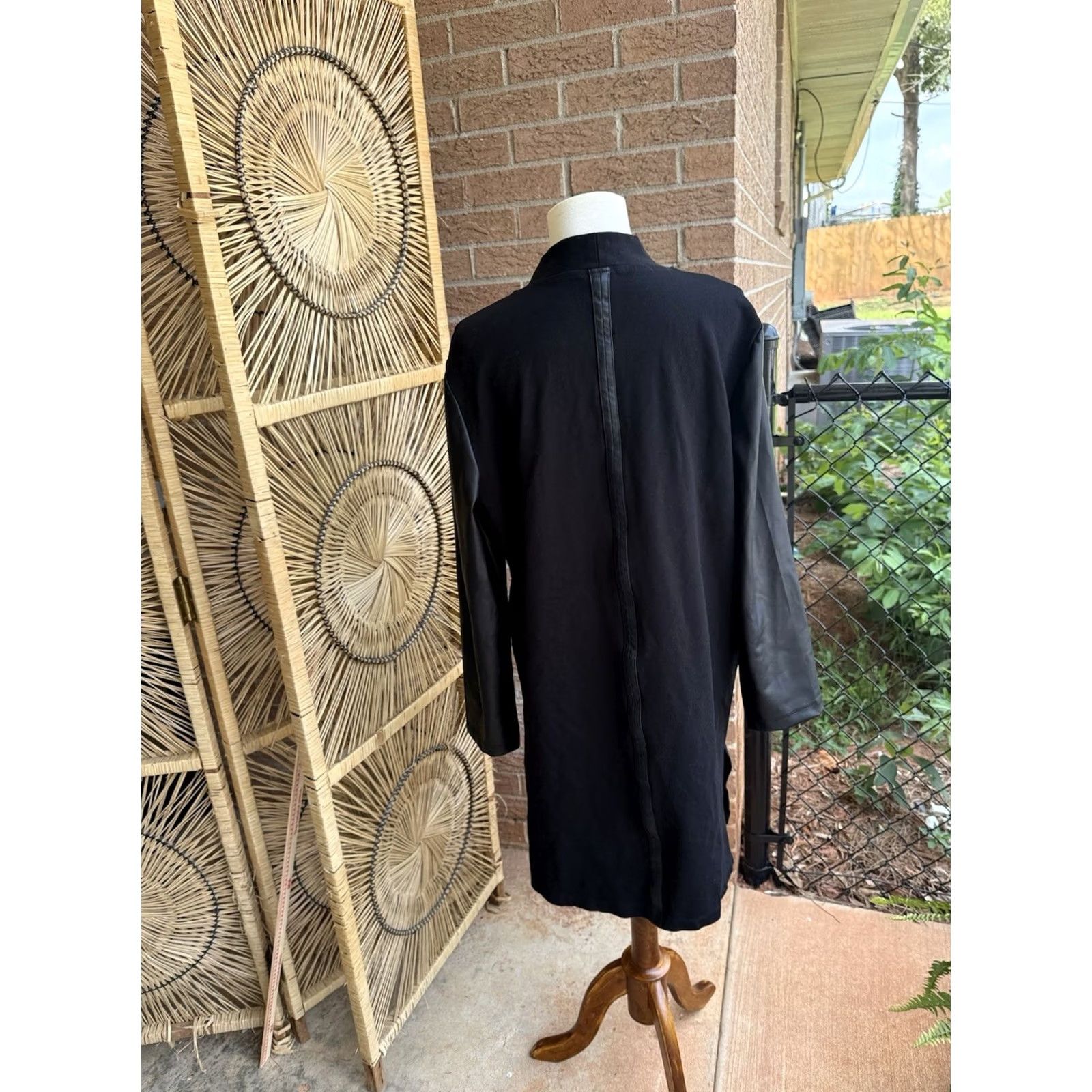 Vintage Clara Sun Woo Black Ponte/Liquid Leather Open Front Cardigan Medium Women Cardigan Size M / US 6-8 / IT 42-44 - 6 Thumbnail
