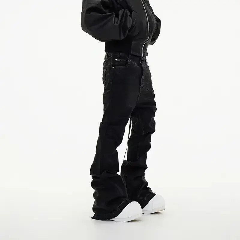 Japanese Brand Coated Brushed Waxed Y2K Micro Flare Jeans Black Size US 32 / EU 48 - 4 Thumbnail