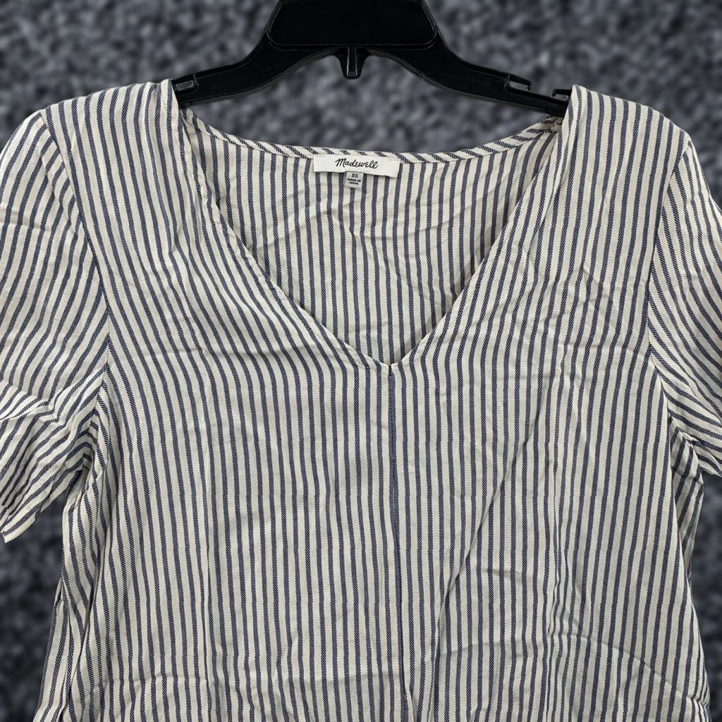 Madewell Madewell Shirt Women's XS Blue White Striped V Neck Short Sleeve Top Size XS / US 0-2 / IT 36-38 - 1 Thumbnail