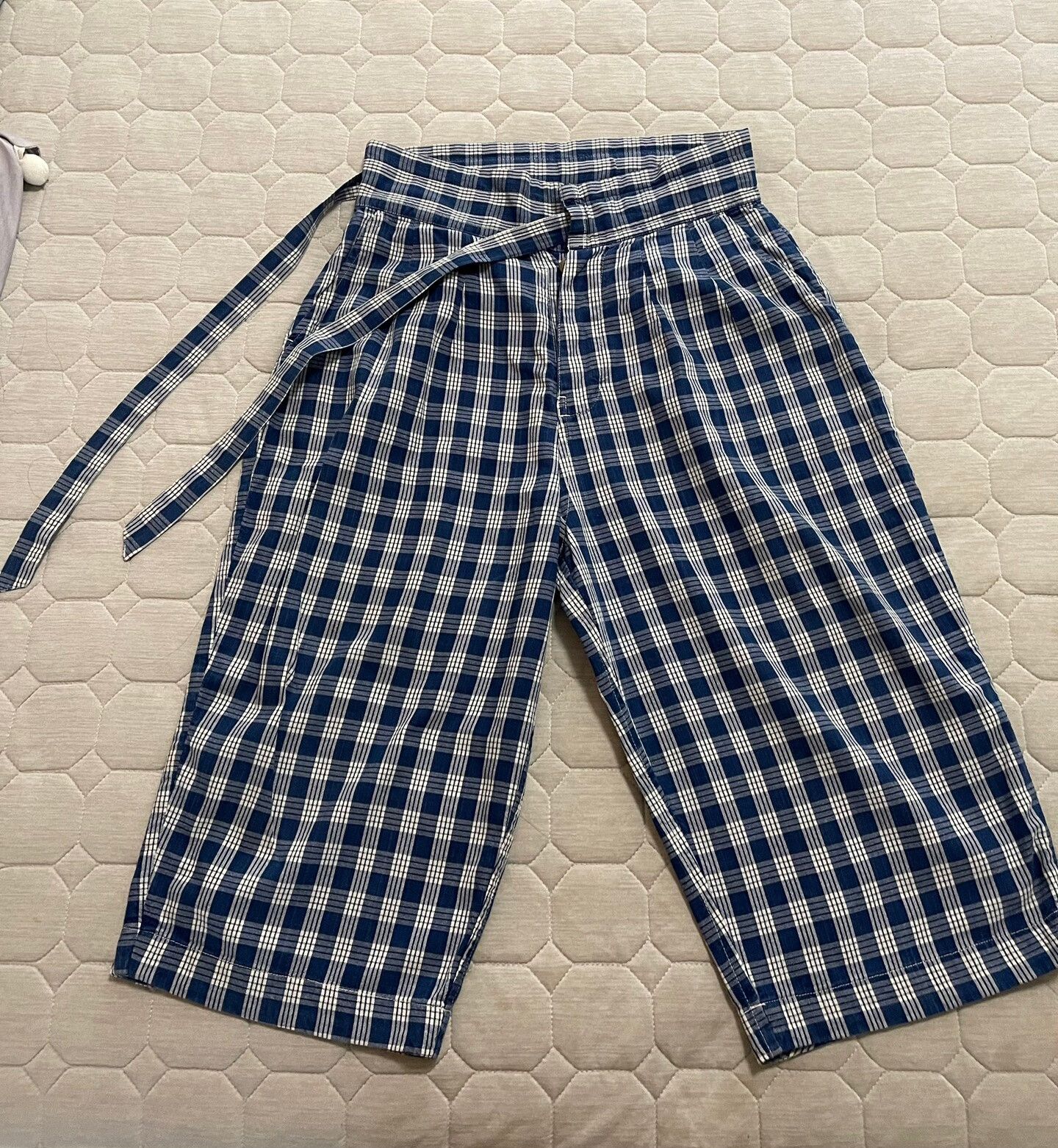 Porter Classic blue checkered wide leg pants with ties Size 30" / US 8 / IT 44 - 1 Thumbnail
