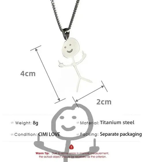 Other 60cm Middle Finger Stickman Chain Necklace Size ONE SIZE - 4 Thumbnail