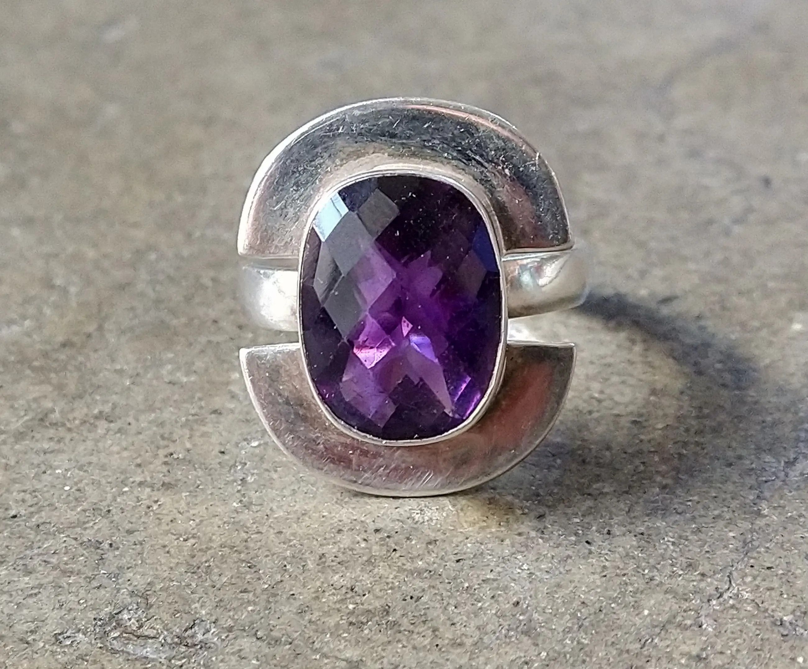 Vintage Vintage Sterling Silver Ring Purple Amethyst 11.75 Faceted Size ONE SIZE - 3 Thumbnail