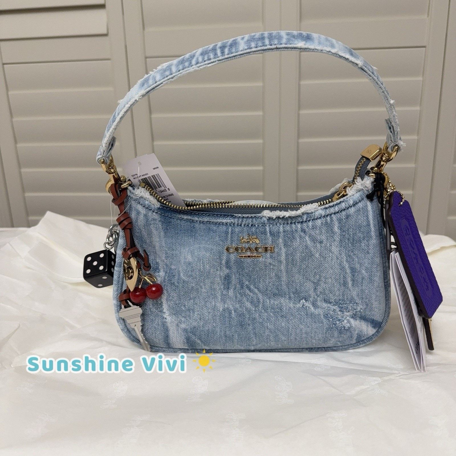 Coach NWT COACH CDY76 Teri Shoulder Bag Loved Denim Charms Indigo Size ONE SIZE - 1 Thumbnail