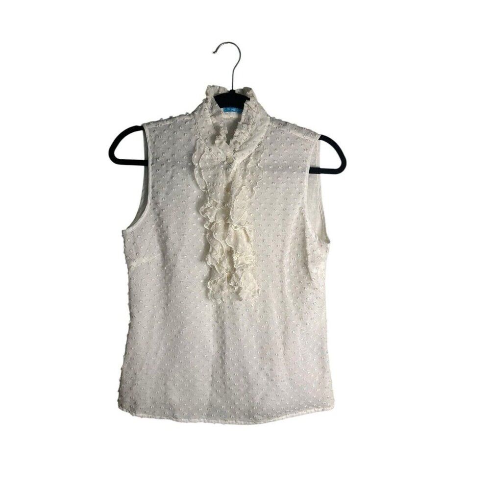 J.McLaughlin J. McLaughlin Women's 2 White Jacquard Darlene Ruffle Blous Size XS / US 0-2 / IT 36-38 - 1 Thumbnail