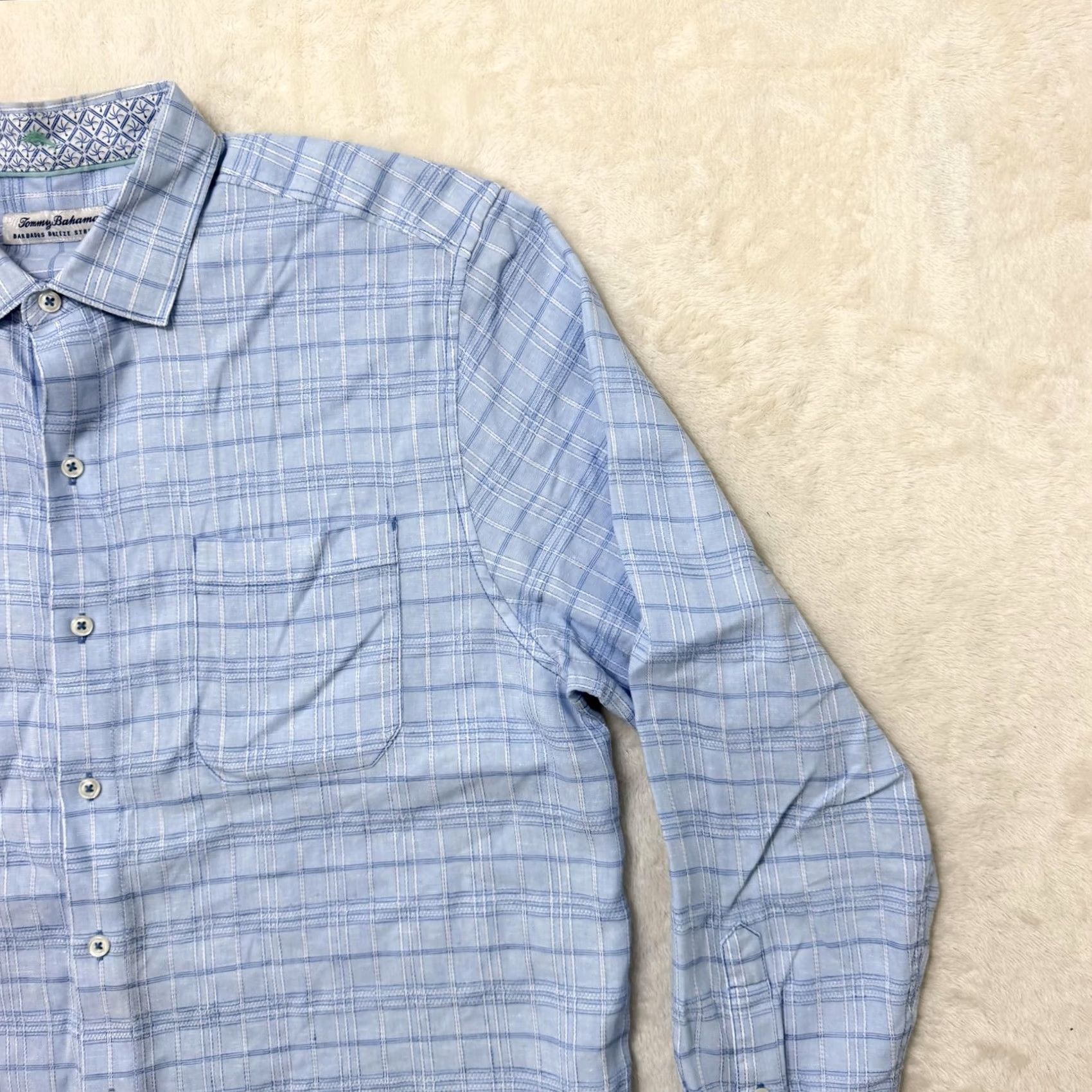Tommy Bahama Tommy Bahama Shirt Mens Large Blue Linen Plaid Barbados Breeze Stretch Button Up Shirt Size US L / EU 52-54 / 3 - 3 Thumbnail