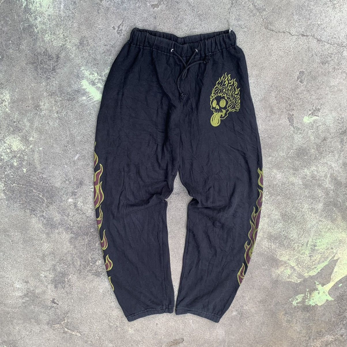 Japanese Brand FLAKE JAPAN Flame skull streetwear jogger pants Size US 29 - 1 Thumbnail