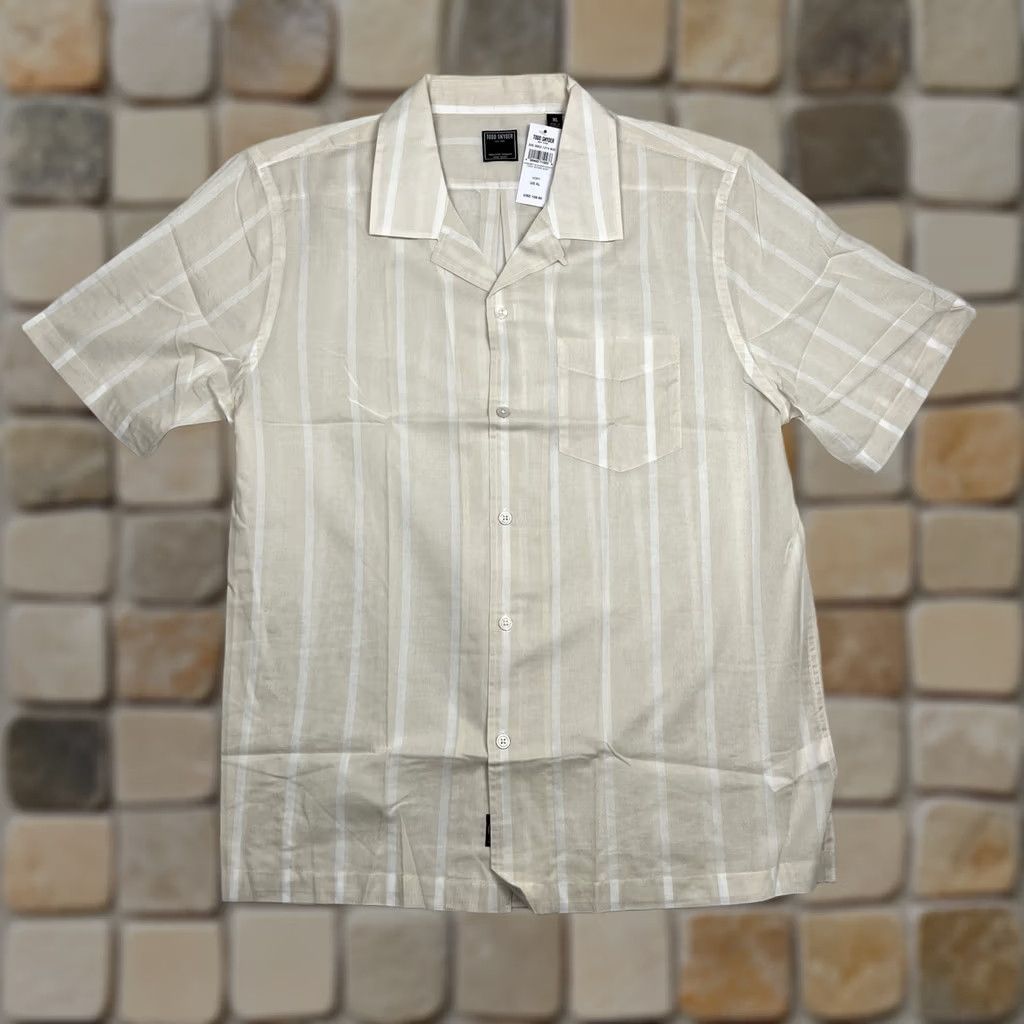 Todd Snyder Todd Snyder Shirt Camp Collar Solid Short Sleeve Button-Up Ivory Stripe XL Mens Beige Cotton Casual Shirt Size US XL / EU 56 / 4 - 1 Thumbnail