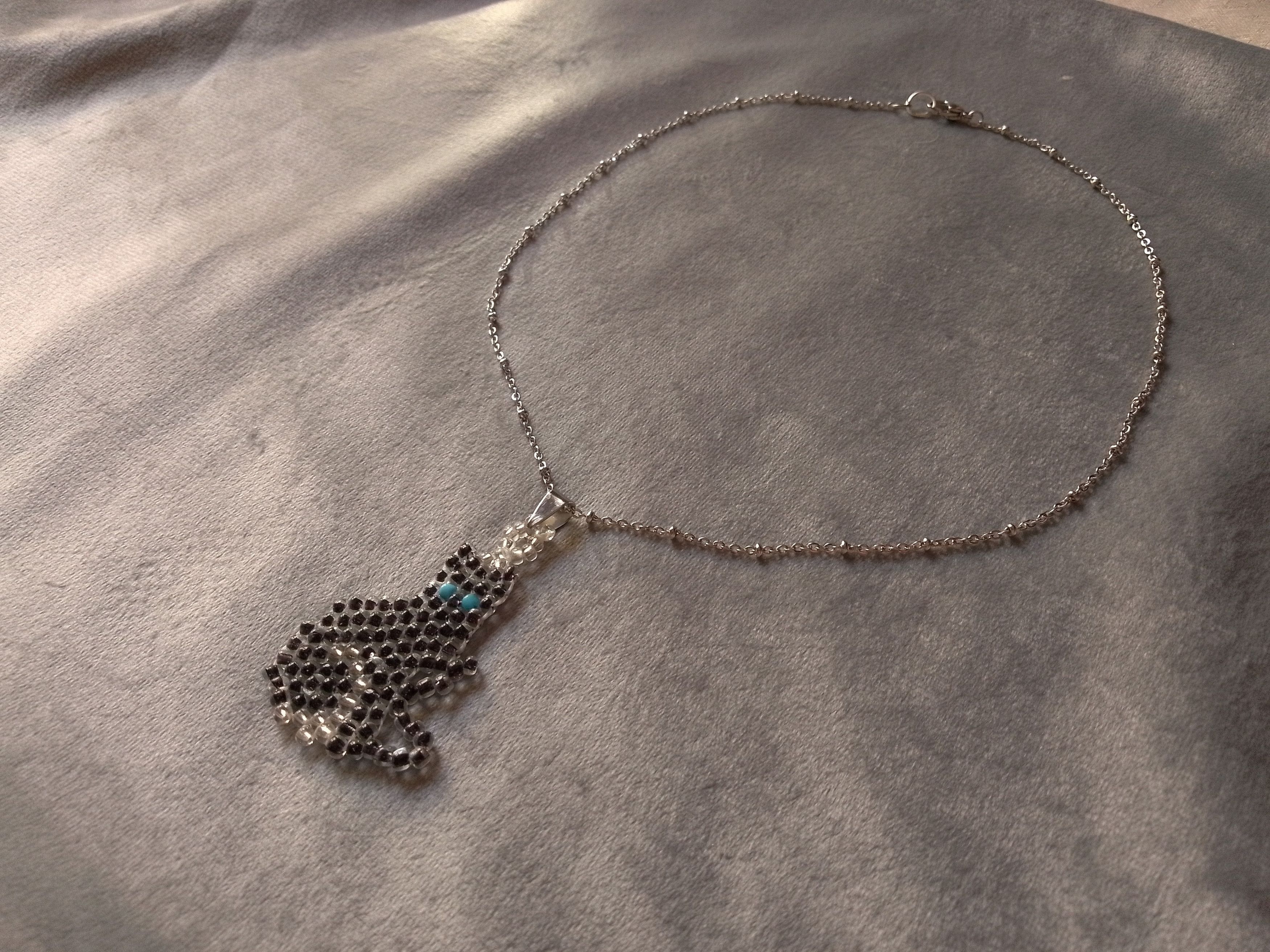 Handmade Necklace Black Cat Pendant Beaded Elegant Lucky Charm Size ONE SIZE - 3 Thumbnail