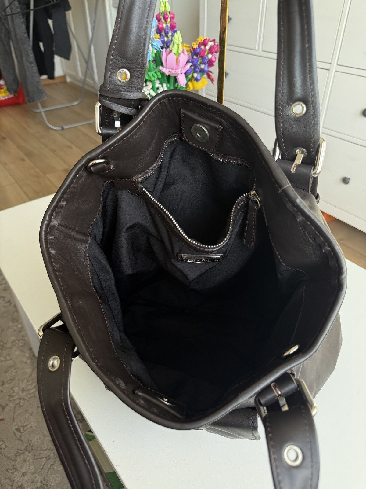 Vintage y2k Miu Miu side logo leather tote bag archive luxury