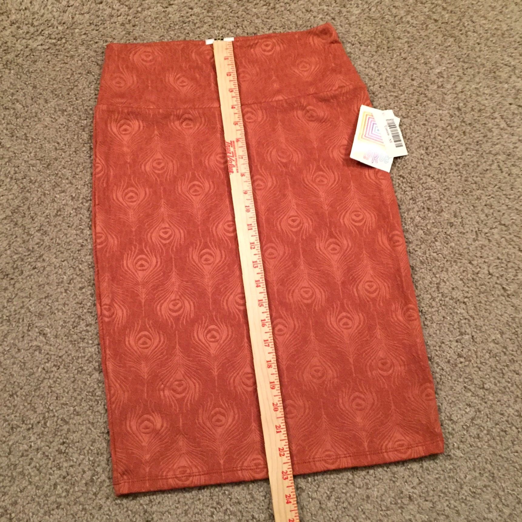 Vintage LuLaRoe Skirt XS Orange Geometric Knee Length Unlined Pull On Women Regular Polyester Spandex Knit Casual Vintage? No. Size 26" / US 2 / IT 38 - 4 Thumbnail