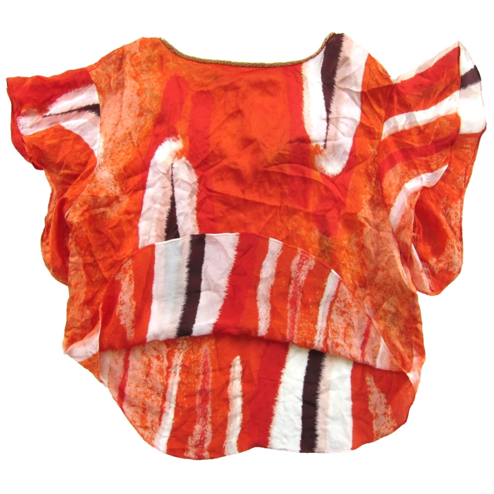 Guess GUESS Blouse Silk Orange White Brown Beaded Ruffle Cap Sleeve XL 100% Silk Women Size XL / US 12-14 / IT 48-50 - 4 Thumbnail