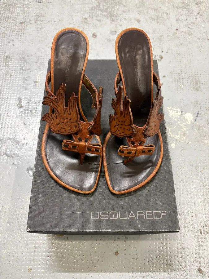 Dsquared2 2000s Dsquared2 Brown Leather Bird Winged Sandals Size US 6.5 / IT 36.5 - 2 Thumbnail