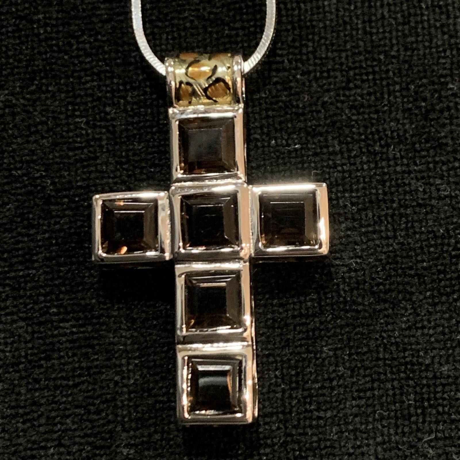 Signal Sport SIGAL 925, Smoky Quartz Cross & Italian Square Snake Chain Size ONE SIZE - 6 Thumbnail