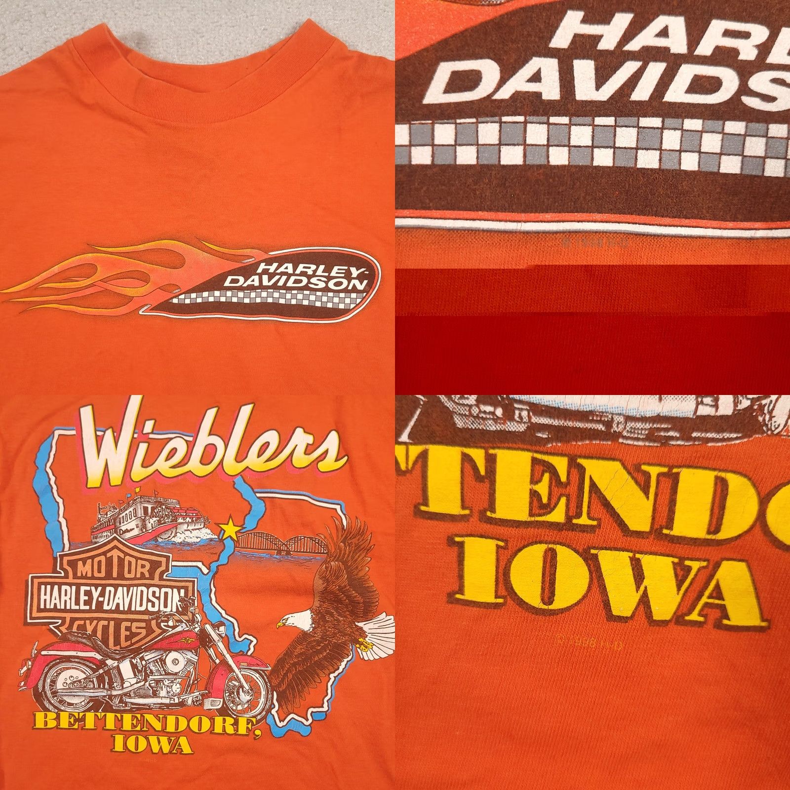 Harley Davidson VTG Harley-Davidson Shirt Large Orange Bettendorf Iowa Motor Biker Casual Mens T-Shirt Colorful Logo Graphic Print Size US L / EU 52-54 / 3 - 8 Thumbnail