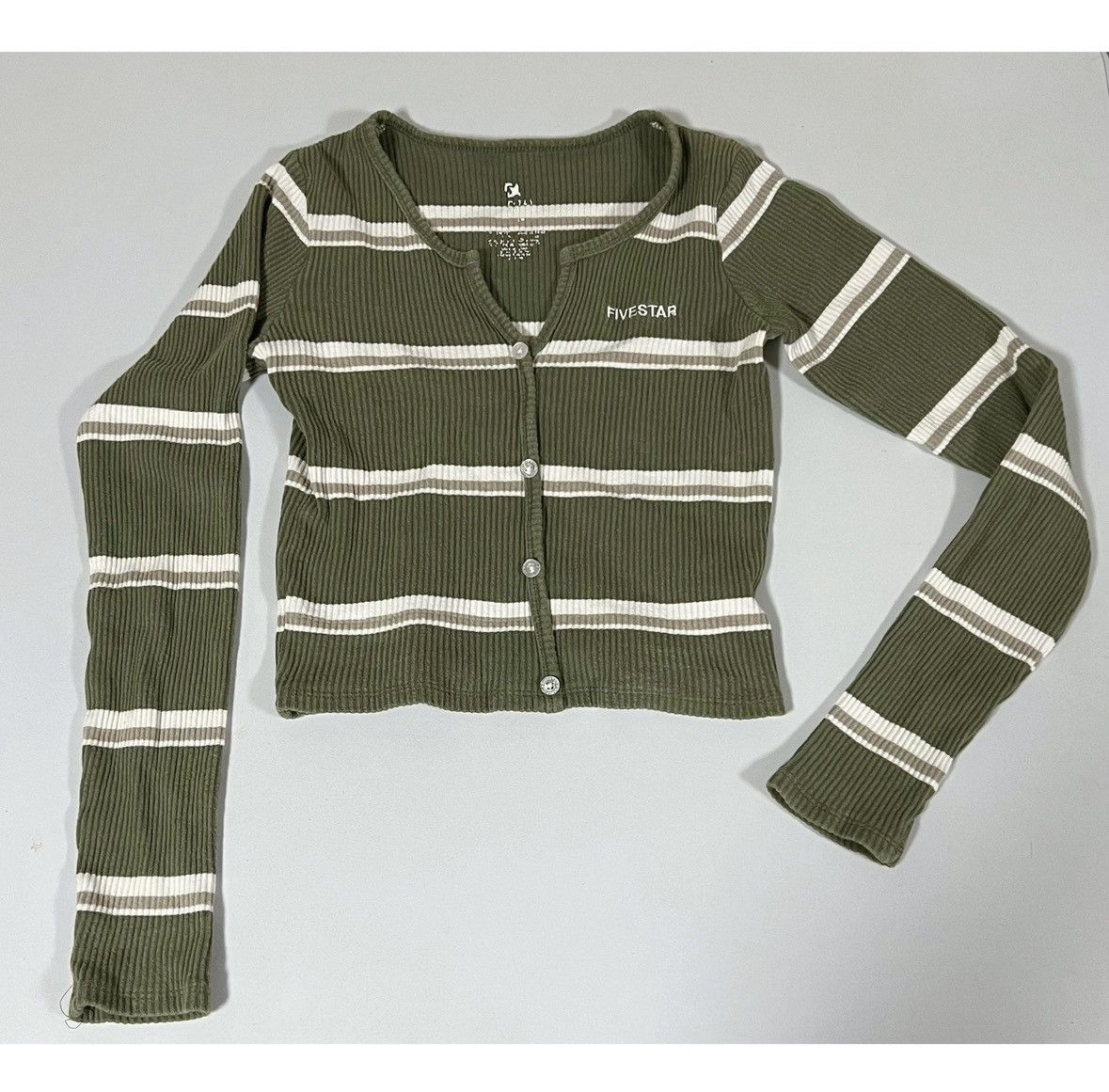 Five Four Olive Striped Long Sleeve Henley Shirt Top Blouse Size S ✨ Size S / US 4 / IT 40 - 2 Thumbnail