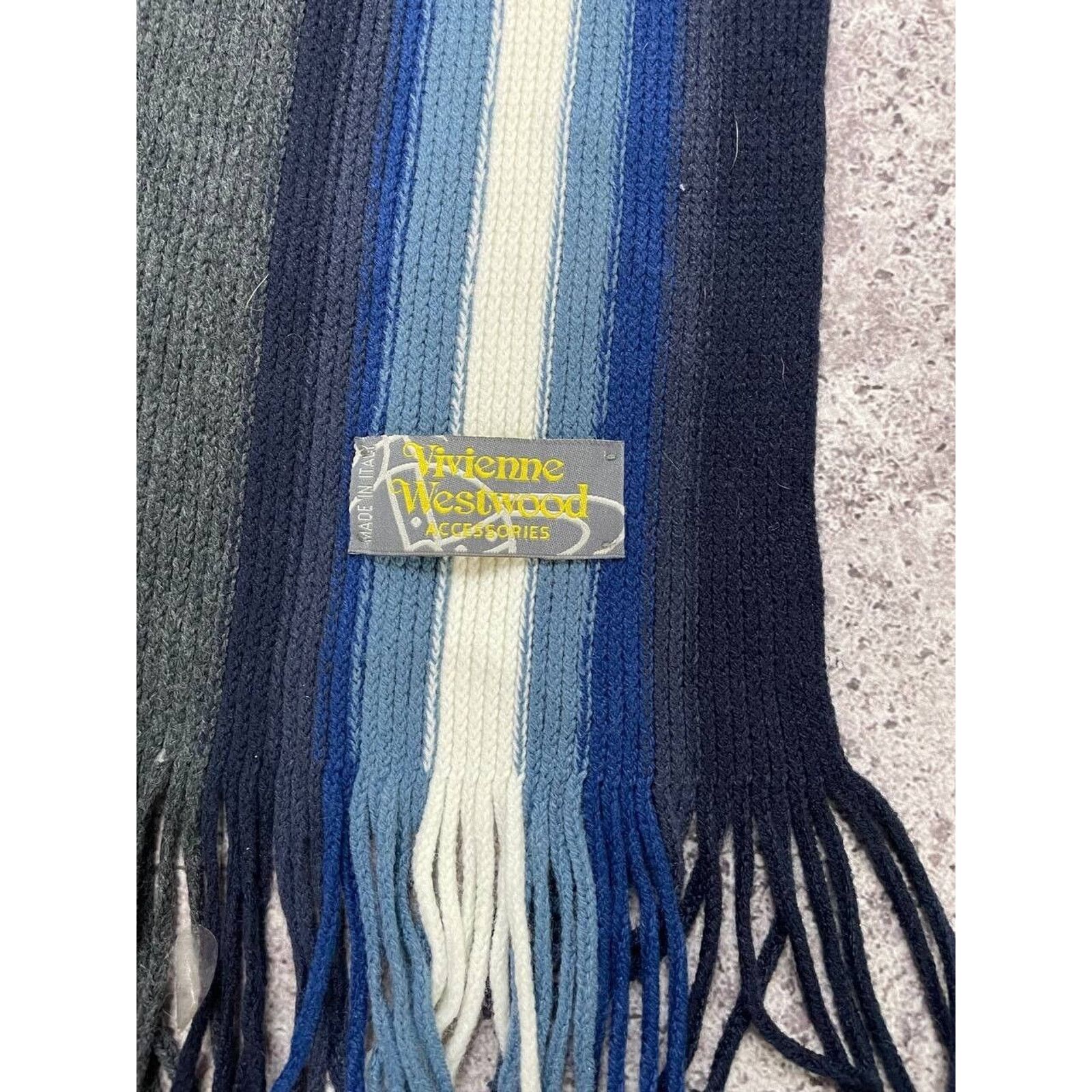 Vintage × Vivienne Westwood Vivienne Westwood Striped Scarf Navy Green Blue Wool Unisex Size ONE SIZE - 4 Thumbnail