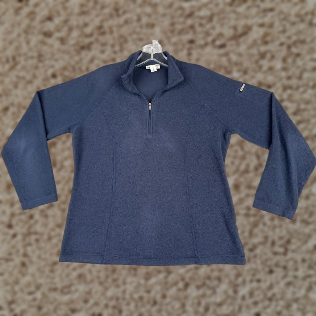 Vintage L.L. Bean Sweater Women Small Blue 1/4 Zip Pullover 100% Polyester Fleece Mock Neck Crew Neck Activewear Floral? Size S / US 4 / IT 40 - 1 Thumbnail