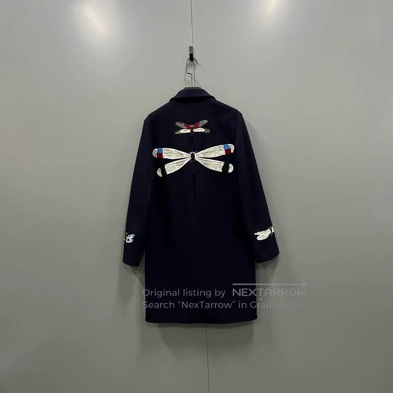 Valentino Valentino Dark blue dragonfly embroidered coat Size US L / EU 52-54 / 3 - 2 Thumbnail
