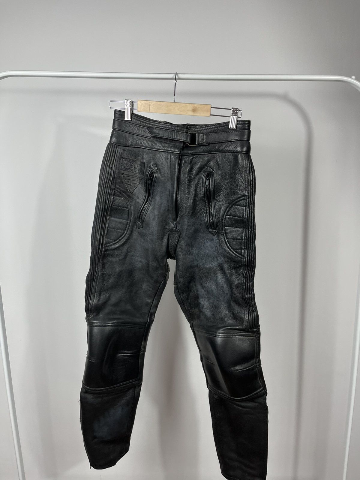 Leather Black Leather Motorcycle Pants Biker Riding Moto Pants Size US 28 / EU 44 - 2 Thumbnail