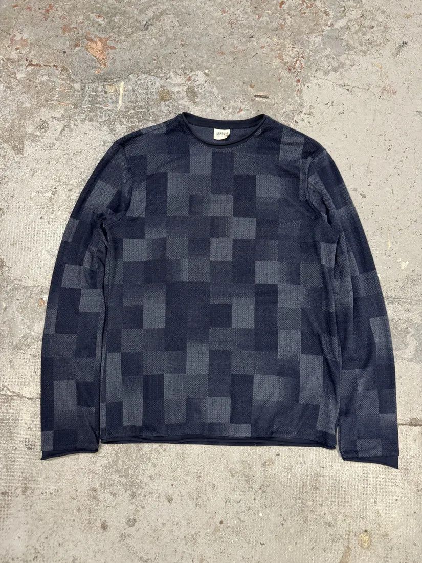 Armani Collezioni × Designer × Vintage Armani Collezioni Navy Gradient Squared Longsleeves Sweater Size US S / EU 44-46 / 1 - 7 Thumbnail