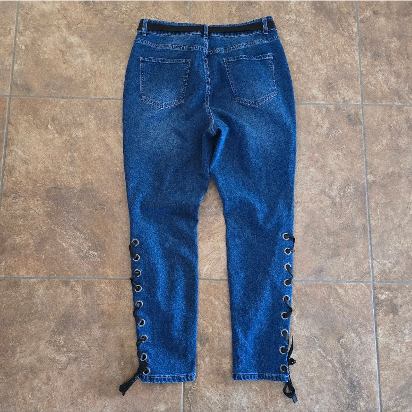 Other Dark Denim | NY&C | Laced Up Skinny Jean Size 36" / US 14 / IT 50 - 2 Thumbnail