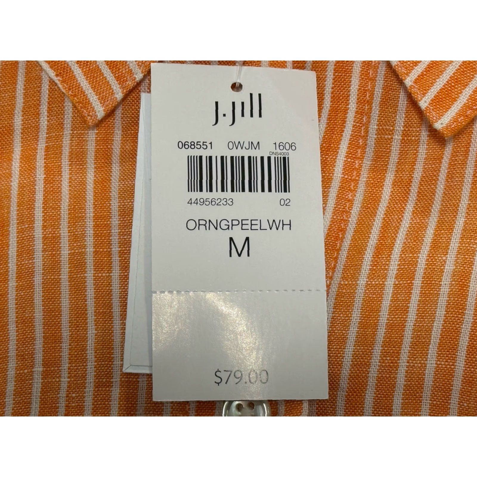 J. Jill J. Jill Shirt Women M Orange Linen Striped Button-Up Long Sleeve Collared Beach Preppy Coastal Womens Size M / US 6-8 / IT 42-44 - 5 Thumbnail