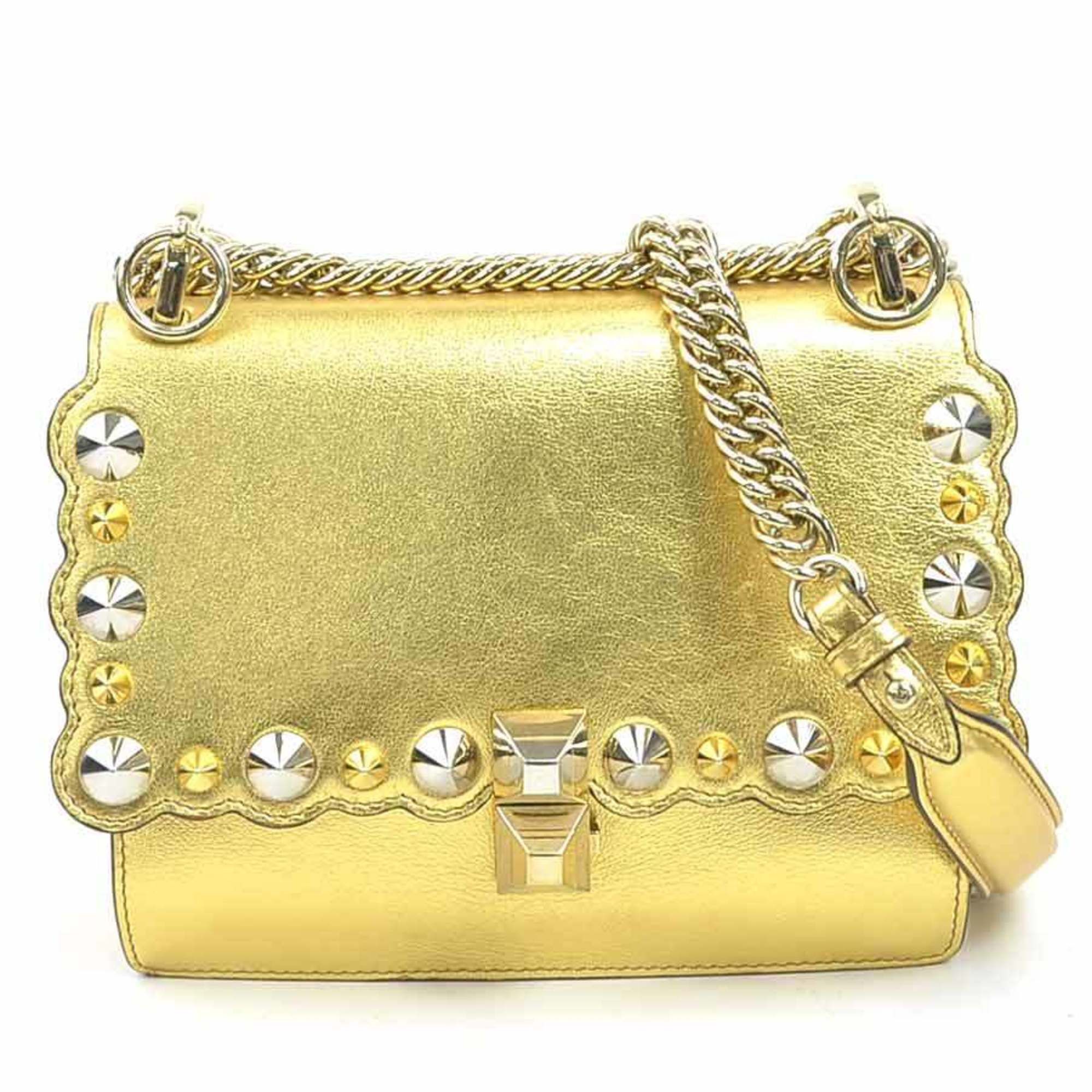 Fendi Mini Canai Shoulder Bag Leather Metal Gold Silver Women's 8M0381-9H7 e61073a
