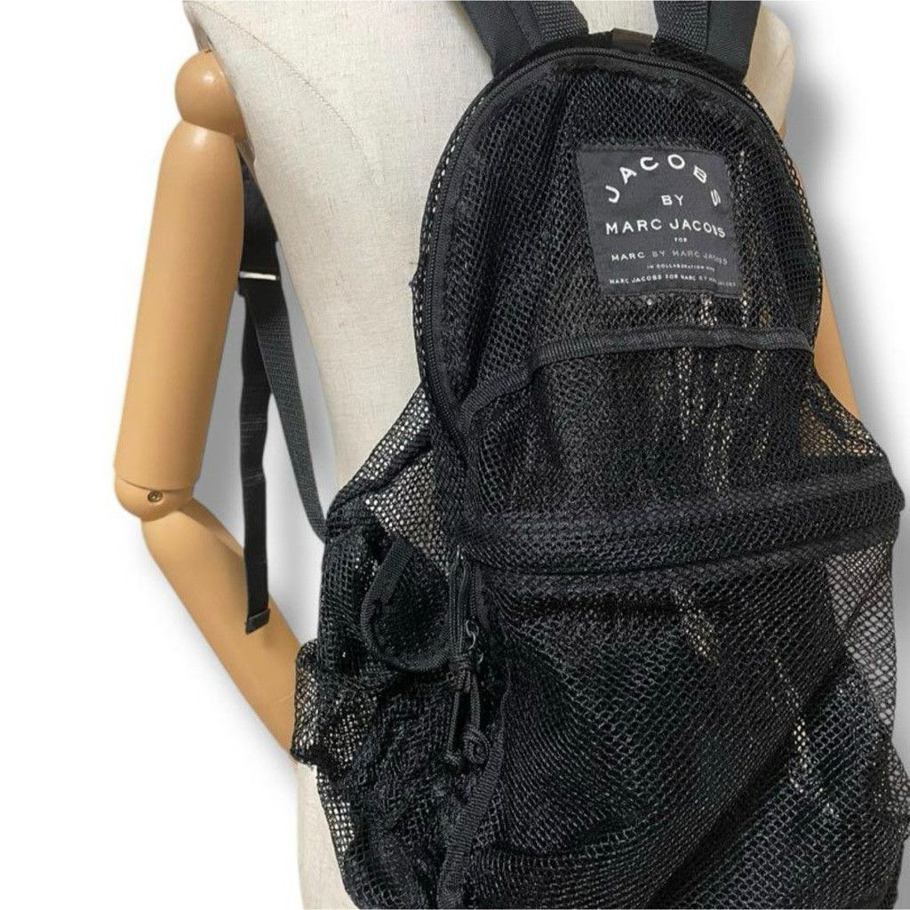 Marc Jacobs Marc Jacobs Black Mesh Backpack Adjustable Strap Zip Closure Size ONE SIZE - 1 Thumbnail