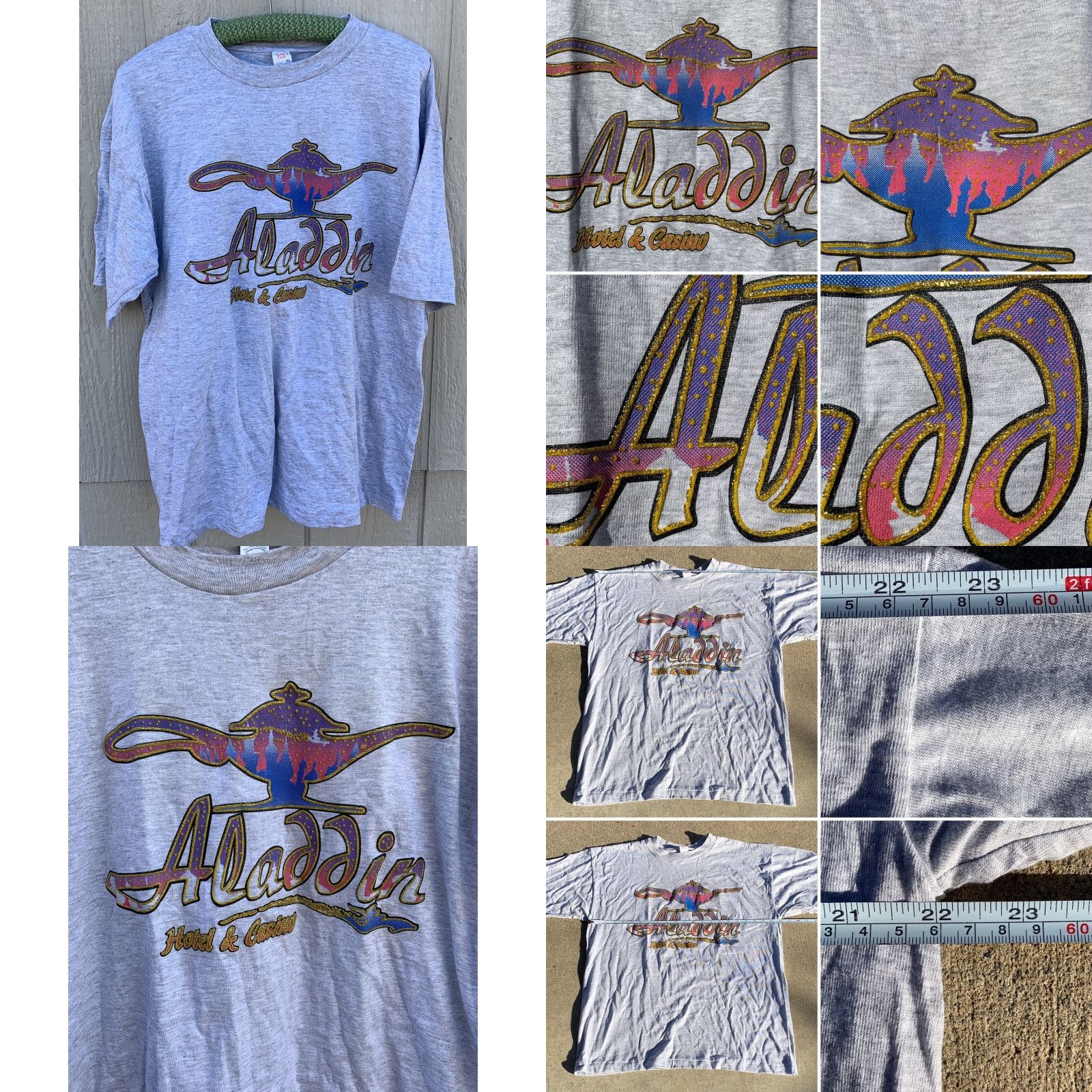 Paradise VINTAGE Tee-Paradise TOS Aladdin Hotel & Casino T-Shirt Single Stitch XL Gray Cotton Men Short Sleeve Crew Neck Graphic 90s souvenir Size US XL / EU 56 / 4 - 8 Thumbnail